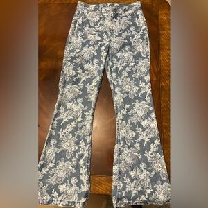 LoveShackFancy Light Blue Floral Flare Jeans